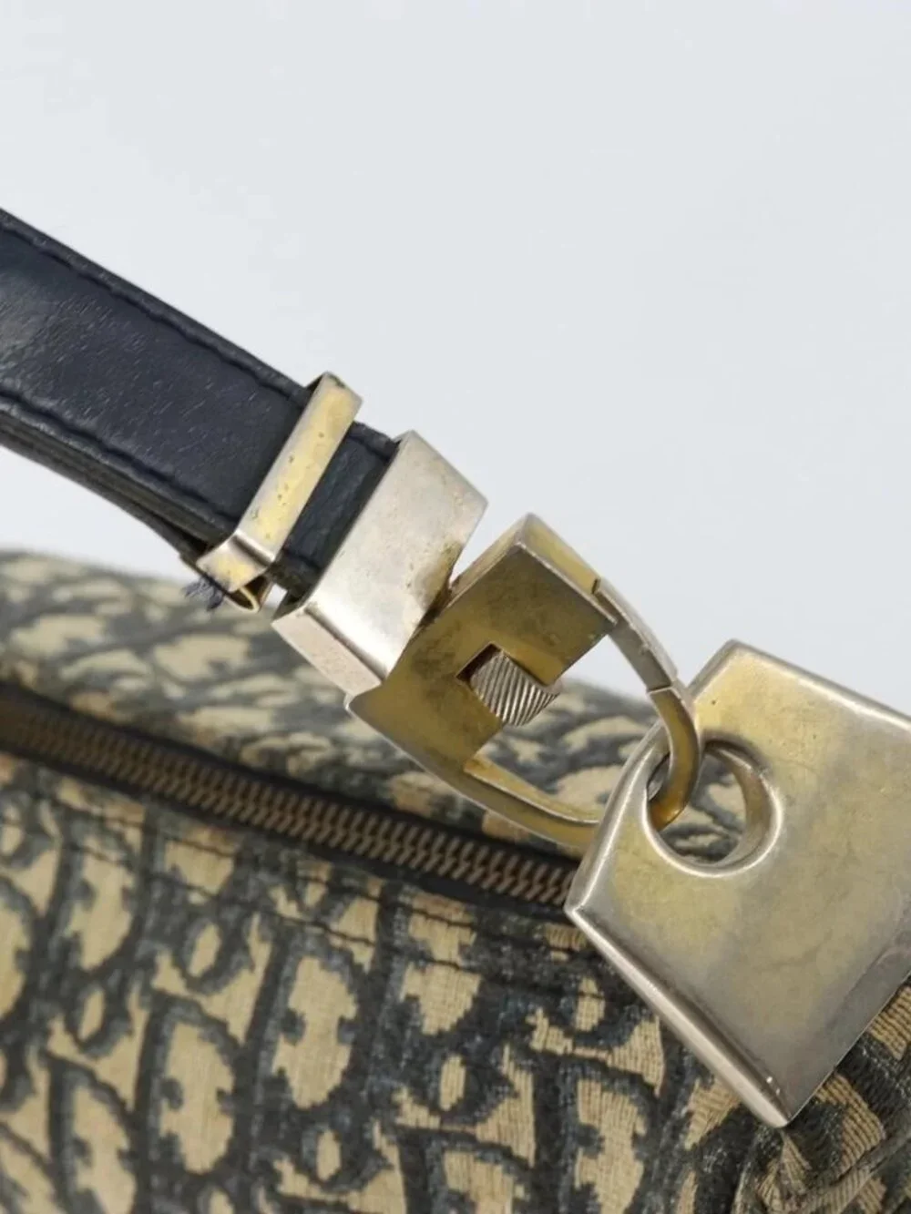 Christian Dior Trotter Canvas Shoulder Bag Navy Gold Auth - Picture 11 of 16